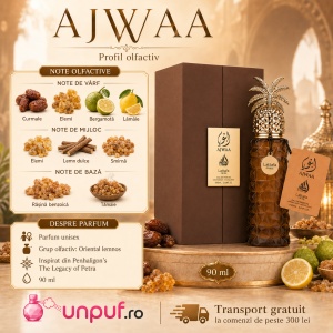Parfum Lattafa Pride Ajwaa 90 ml, Apă de Parfum Unisex, Aromă Oriental Lemnoasă, Note de Curmale, Elemi, Bergamotă, Lămâie, Lemn Dulce, Smirnă, Rășină Benzoică și Tămâie - Img 4