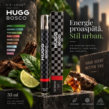 Parfum pentru barbati Hugg Bosco V.V. Love, Apa de Parfum, 35 ml, aroma verde aromatica, proaspat condimentata, fructata, lemnoasa si ambrata - Img 6