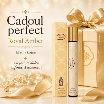 Parfum Royal Amber 35 ml, Apă de Parfum Unisex, Aromă Dulce Fructată și Ambrată, Format Compact, Note de Bergamotă, Note Verzi, Pepene, Ananas, Ambră, Mosc, Note Lemnoase și Vanilie - Img 2
