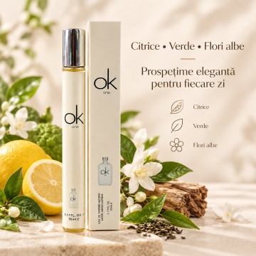 Parfum unisex OK One V.V. Love, Apa de Parfum, 35 ml, aroma citrica verde lemnoasa, lamaie, bergamota, mandarina, ananas, ceai verde, cedru, mosc si ambra - Img 6