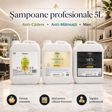 Șampon anti-mătreață Klintensiv, cu Piroctone Olamine, formulă profesională pentru hoteluri, saloane, firme, pensiuni și reumplere, produs românesc, bidon 5 L, 4x Stickere - Img 5