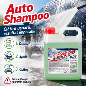 Șampon auto concentrat PRO X Auto Shampoo, pH neutru, spumare intensă, curățare și degresare caroserie, conferă luciu și protecție, pentru toate tipurile de caroserii, 2 L, 4x Stickere - Img 5