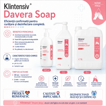 Săpun dezinfectant profesional Klintensiv Davera Soap, cu clorhexidină digluconat 2%, pentru spitale, industrie alimentară, farmaceutică, cosmetică și HoReCa, canistră 5 L, 4x Stickere - Img 5