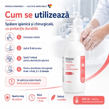 Săpun dezinfectant profesional Klintensiv Klinoderm, pentru spitale, clinici, industria alimentară, farmaceutică, cosmetică și reumplere dozatoare, bactericid, virucid, tuberculocid, canistră 5 L, 4x Stickere - Img 5