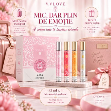 Set 4 Parfumuri V.V. Love 35 ml, Golden Horizon, Guardian's Pledge, Eternal Rose, Crimson Bloom, set cadou, pentru Femei - Img 3