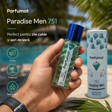 Set Apa de parfum Parfumat 751 Paradise Men, Barbat, 35 ml si Gentuta cosmetice - Img 5