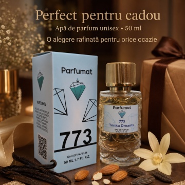 Set Apa de parfum Parfumat 773 Tonka Dreams, Unisex, 50 ml si Gentuta cosmetice - Img 5