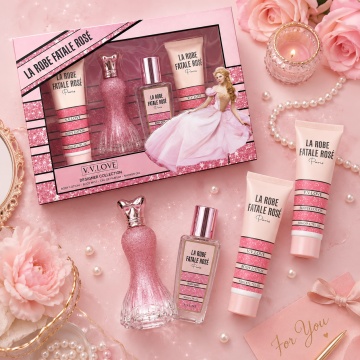 Set Cadou Damă V.V. Love La Robe Fatale Rose 4 Piese, Body Lotion, Body Mist, Eau de Parfum și Shower Gel 4x50 ml, Inspirat din La Petite Robe Noire Guerlain - Img 6