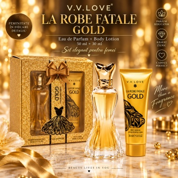Set Cadou Femei V.V.Love La Robe Fatale Gold, Eau de Parfum 30 ml + Body Lotion 50 ml