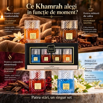 Set Lattafa Khamrah 4 x 25 ml Gift Pack, Waha, Dukhan, Qahwa, Khamrah - Img 2