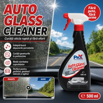 Soluție curățat geamuri auto PRO X Auto Glass Cleaner, pentru sticlă, parbriz și oglinzi, curățare și degresare interior/exterior, miros plăcut, fără urme, 500 ml, 4x Stickere - Img 5