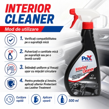 Soluție curățat interior auto PRO X Interior Cleaner, pentru piele, plastic și vinil, curățare rapidă habitaclu, emulsionează murdăria, utilizare ca atare, 500 ml, 4x Stickere - Img 5