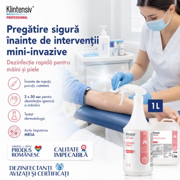 Spray dezinfectant igienic pentru mâini și piele Dezidiol Klintensiv Profesional, cu 2 alcooli și clorhexidină, bactericid, levuricid, virucid și micobactericid, testat dermatologic, 1 L, 4x Stickere - Img 5