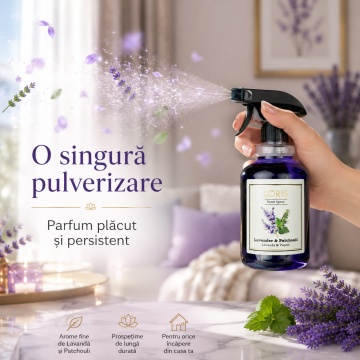 Spray Odorizant Loris Pafum Lavander & Patchouli, 500 ml, pentru Cameră, Hol, Baie și Auto, Aromă de Lavandă și Patchouli - Img 7