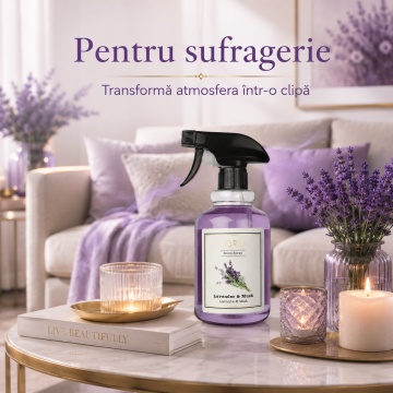 Spray Odorizant Loris Pafum Lavender & Musk, 500 ml, pentru Cameră, Hol, Baie și Auto, Aromă de Lavandă și Mosc - Img 5