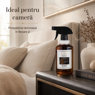 Spray Odorizant Loris Pafum Oud Wood, 500 ml, pentru Cameră, Hol, Baie și Auto, Aromă Lemnoasă de Oud - Img 2