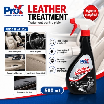 Tratament piele auto PRO X Leather Treatment, pentru piele naturală și sintetică, curățare ușoară, hrănire, protecție și reîmprospătare, efect antistatic, 500 ml, 4x Stickere - Img 5