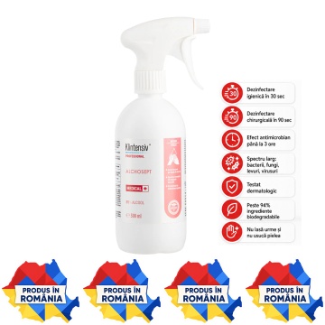 Alchosept dezinfectant igienic și chirurgical prin frecare, 85% etanol, testat dermatologic, pentru spitale, clinici, cabinete, saloane și HoReCa, 500 ml, 4x Stickere