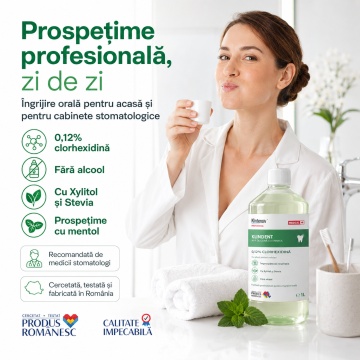 Apă de gură KLINDENT fără alcool, cu digluconat de clorhexidină 0,12%, xylitol și mentol, prospețime de durată, recomandată de medici stomatologi, produs românesc, 1 L, 4x Stickere - Img 2