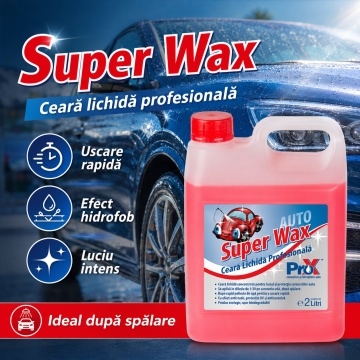 Ceară auto concentrată PRO X Super Wax, pentru uscare rapidă și protecție caroserie, efect hidrofob, luciu intens, protecție antistatică și anticorozivă, 2 L, 4x Stickere - Img 2