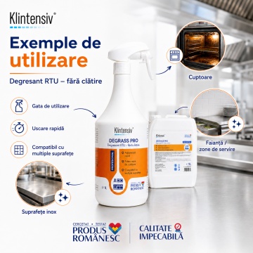 Degresant profesional Klintensiv DEGRASS Pro, gata de utilizare, pentru bucătării și spații de servire, curățare rapidă grăsimi și murdărie, fără clătire, peste 96% biodegradabil, 1 L, 4x Stickere - Img 6