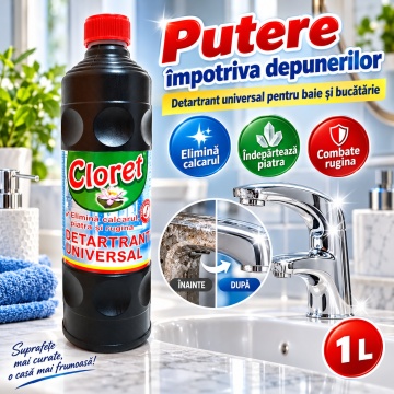 Detartrant Universal Cloret, Elimină Calcarul, Piatra și Rugina, pentru Baie și Suprafețe Compatibile, Curățare Intensivă, 1 L - Img 2