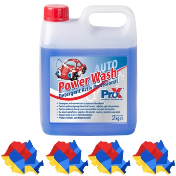 Detergent activ concentrat PRO X Power Wash, spumă activă pentru spălare auto cu presiune înaltă, curățare rapidă caroserie, luciu și protecție, 2 kg, 4x Stickere