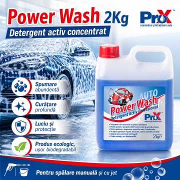 Detergent activ concentrat PRO X Power Wash, spumă activă pentru spălare auto cu presiune înaltă, curățare rapidă caroserie, luciu și protecție, 2 kg, 4x Stickere - Img 2