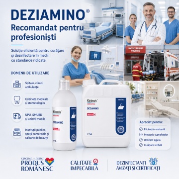 Detergent dezinfectant concentrat Deziamino Klintensiv Professional, pentru suprafețe dure, instrumentar medical și spații profesionale, bactericid, levuricid, fungicid, virucid și tuberculocid, 1 L, 4x Sticker - Img 6