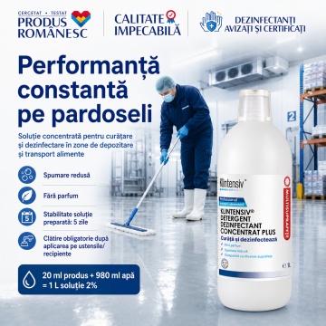 Detergent dezinfectant concentrat Klintensiv Plus, pentru industria alimentară, soluție 2%, bactericid, levuricid și virucid în 5 minute, fără parfum, 1 L, 4x Stickere - Img 4