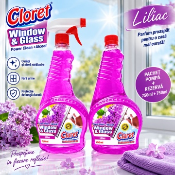 Detergent geamuri Cloret Window & Glass – Liliac (rezervă), 2 x 750 ml - Img 2