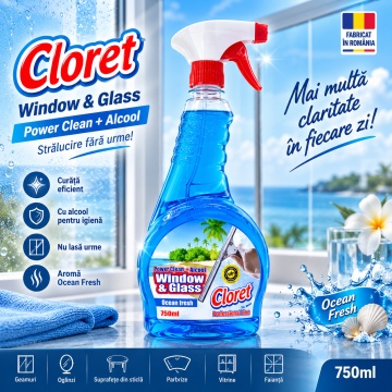 Detergent geamuri Cloret Window & Glass – Ocean Fresh, 750 ml - Img 2