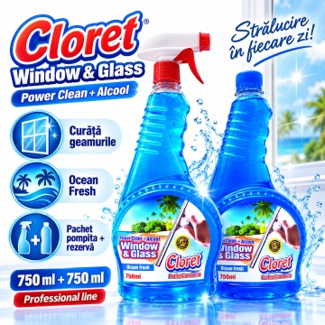 Detergent geamuri Cloret Window & Glass – Ocean Fresh (rezervă), 2 x 750 ml - Img 2