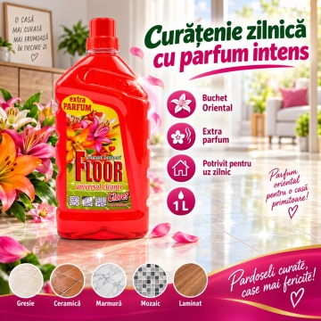 Detergent Pardoseli Cloret Buchet Oriental, Curățare Zilnică, Fără Clătire, pentru Mop și Lavetă, Parfum Oriental Intens, Fabricat în România, 1 L - Img 2