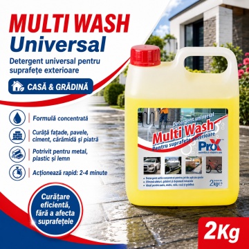 Detergent universal concentrat Multi Wash PRO X, pentru suprafețe exterioare, fațade, pavele, ciment, piatră, lemn, auto, moto, barcă, rulotă, 2 Kg, 4x Stickere - Img 2