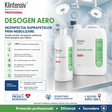 Dezinfectant profesional pentru nebulizare Desogen Aero Klintensiv, dezinfecție suprafețe pe cale aeriană, fără clătire și fără ștergere, pentru spitale, clinici, laboratoare, ambulanțe și centre de triaj, 5 L, 4x Stickere - Img 6