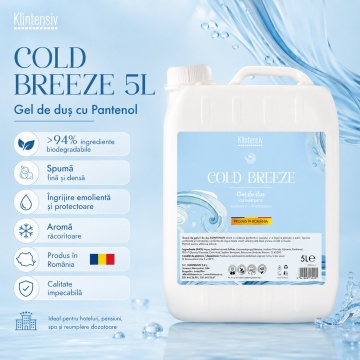 Gel de duș Klintensiv Cold Breeze, formulă profesională cu parfum fresh răcoritor, efect emolient și protector, peste 94% ingrediente biodegradabile, ideal pentru hoteluri, pensiuni, firme, spații publice și reumplere, bidon 5 L, 4x Stickere - Img 2