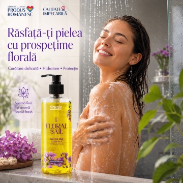 Gel de duș Klintensiv Floral Sail, aromă florală proaspătă, spumă fină, efect emolient și protector, cu D-Panthenol, Zinc PCA și glicerină, peste 94% ingrediente biodegradabile, 400 ml, 4x Stickere - Img 2