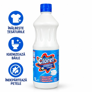 Înălbitor Clasic Cloret, pentru Rufe Albe și Igienizarea Băii, Îndepărtează Petele și Murdăria, Curățare Intensivă, 1 L - Img 2