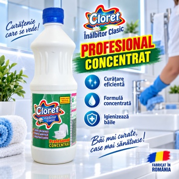 Înălbitor Clasic Cloret, Profesional Concentrat pentru Rufe Albe și Igienizarea Băii, Îndepărtează Petele și Murdăria, Curățare Intensivă, 1 L - Img 2