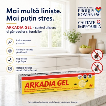 Insecticid gel profesional ARKADIA GEL, pentru gândaci și furnici, efect în cascadă, acțiune de până la 3-4 luni, aplicare precisă, 5 g, 4x Stickere - Img 6