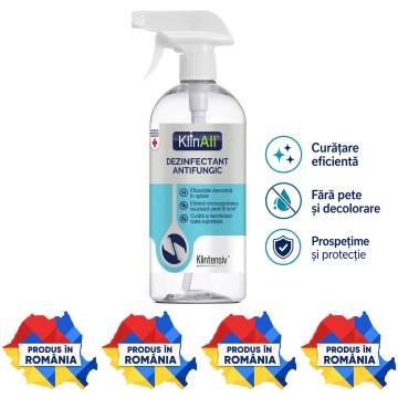 KlinAll Dezinfectant Antimucegai Klintensiv, soluție profesională gata de utilizare, PT2, împotriva mucegaiului, fungilor, bacteriilor și virusurilor, biodegradabil peste 98%, 1 L, 4x Stickere