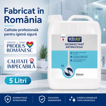 KlinAll Dezinfectant Antimucegai Klintensiv, soluție profesională PT2 pentru suprafețe contaminate, bactericidă, fungicidă, virucidă și sporicidă, canistră, 5 L, 4x Stickere - Img 3