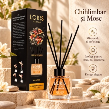 Loris Parfum Chihlimbar & Mosc 120 ml – Odorizant de Cameră cu Bețișoare Parfumate - Img 3