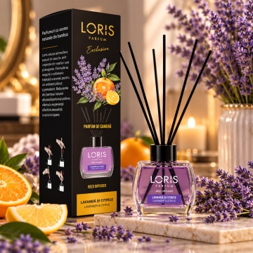 Loris Parfum Lavandă & Citrice 120 ml – Odorizant de Cameră cu Bețișoare Parfumate