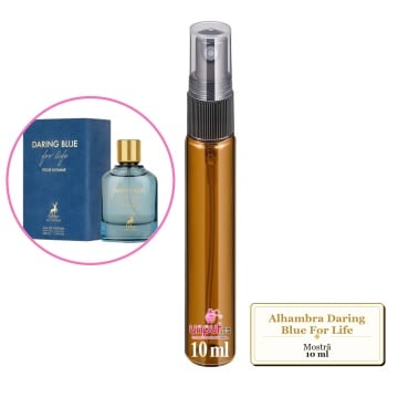 Mostra fiola din Parfumul Alhambra Daring Blue For Life, decant sticla cu pulverizator