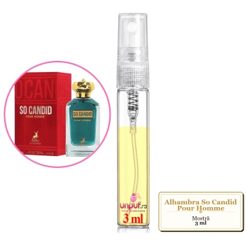 Mostra fiola din Parfumul Alhambra So Candid Pour Homme, decant sticla cu pulverizator - Img 3