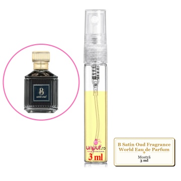 Mostra fiola din Parfumul B Satin Oud Fragrance World Eau de Parfum, decant sticla cu pulverizator - Img 3