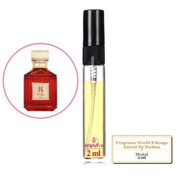 Mostra fiola din Parfumul Fragrance World B Rouge Extrait De Parfum, decant sticla cu pulverizator