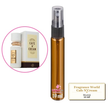 Mostra fiola din Parfumul Fragrance World Cafe N'Cream, decant sticla cu pulverizator